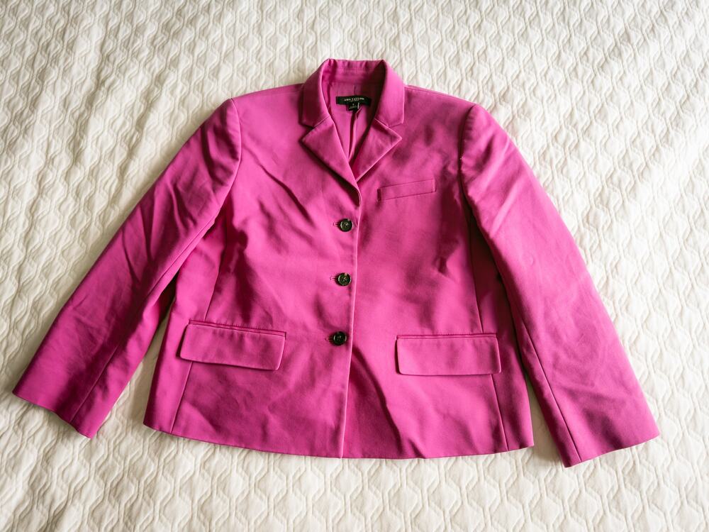 Ann Taylor Single-breasted 3-button Cropped blazer Cotton Blend Pink Size 4